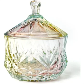 Tarro de cristal colorido para almacenamiento de barril de aperitivos y dulces, bote de Buffet de galletas de lujo en relieve con tapas, joyero, tarro para galletas