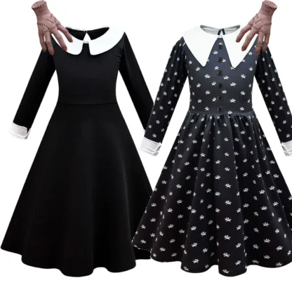 Addams-vestido de fantasía con volantes para niños, ropa en capas, disfraz de Halloween, Cosplay, Navidad, familia