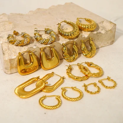 WILD & FREE Pendientes femeninas de Aro grueso de acero inoxidable chapado en oro PVD 18k lujosas y exquisitas joyas retro impermeables
