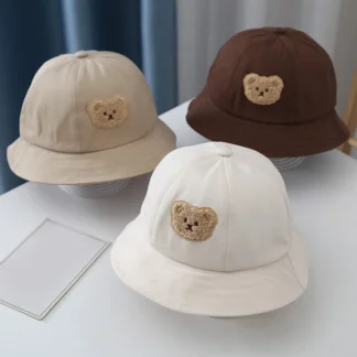 Sombrero de pescador de oso de dibujos animados para bebé, gorro de lavabo protector solar para niño y niña, coreano, otoño