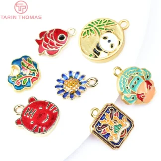 Colgantes de aceite de goteo para fabricación de joyas, 10 piezas, 24K, Color dorado, Animal de latón, Panda gigante, dragón, alta calidad, DIY, 6501