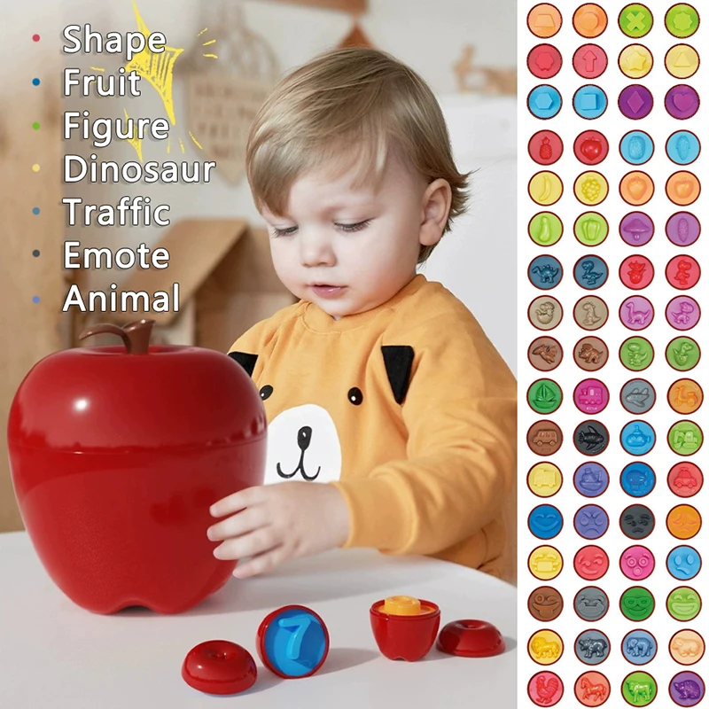 Rompecabezas 3D de huevo inteligente de Apple, juguetes Montessori, juegos a juego para bebés, clasificación de colores y formas, juguetes educativos de habilidades motoras finas
