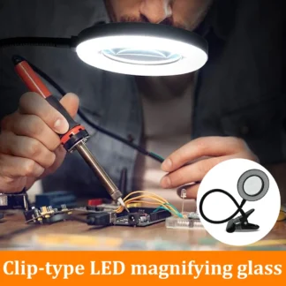 Lámpara de lectura para el cuidado de los ojos con lupa, lámpara de escritorio LED USB, lámpara de mesa portátil 5 veces, lupa con clip para trabajo junto a la cama