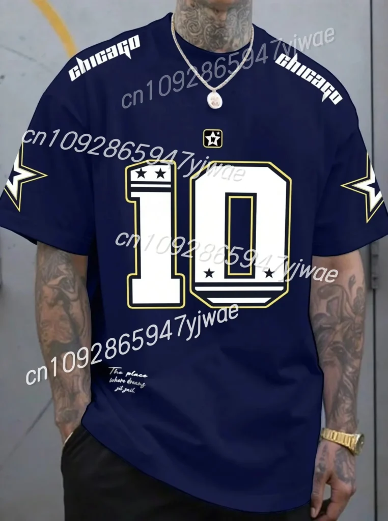 Camiseta Unisex NO.10 CHIAGO con estampado de manga corta para hombre, ropa deportiva con cuello redondo, camiseta de JERSEY de fútbol, camisetas informales Vintage, ropa para hombre