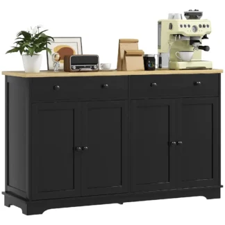 Buffet aparador moderno con almacenamiento - Gabinete de cocina de 55 pulgadas, 2 puertas, 2 cajones, 2 estantes, cafetería, negro