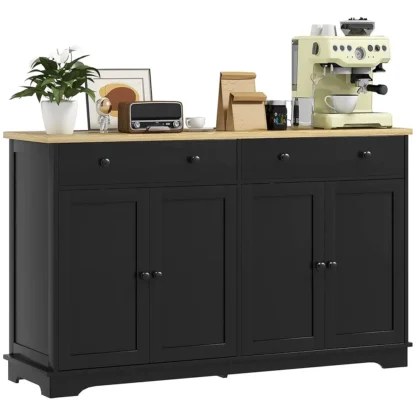 Buffet aparador moderno con almacenamiento - Gabinete de cocina de 55 pulgadas, 2 puertas, 2 cajones, 2 estantes, cafetería, negro