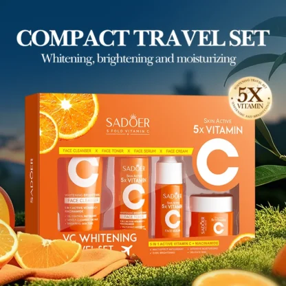 SADOER Travel Collection Juego de tres piezas de productos para el cuidado de la piel, tóner, loción, crema y limpiador facial
