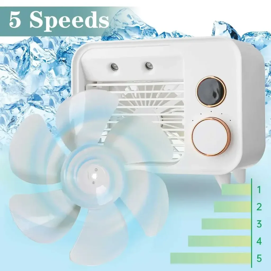 Mini aire acondicionado portátil de 5 velocidades, Enfriador de aire, ventilador de refrigeración por agua en aerosol, humidificador, luz LED, escritorio, ventilador de CA Personal para oficina