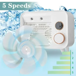 Mini aire acondicionado portátil de 5 velocidades, Enfriador de aire, ventilador de refrigeración por agua en aerosol, humidificador, luz LED, escritorio, ventilador de CA Personal para oficina