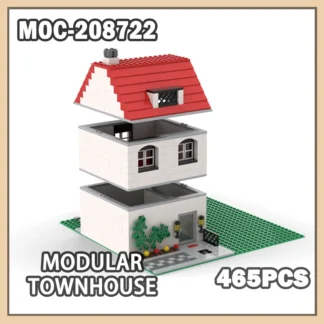 MOC- 208722   Casa de ciudad Modular, miniatura de bloques de construcción, ladrillo, juego de bloques de construcción de partículas pequeñas, regalos creativos, juguetes de decoración, 465 Uds.