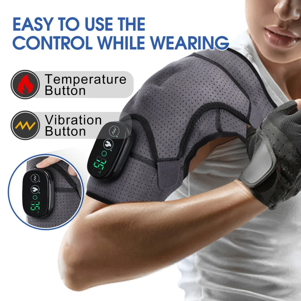 Almohadilla eléctrica para calentar hombros, 3 modos de vibración, hombro, rodilla, codo, cinturón relajante, masajeador térmico de área grande, cuidado de la salud