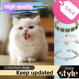 Accesorios para gatos, joyería austriaca Popular, trébol romántico de cuatro hojas, flor de la suerte, pulsera de pétalos de cristal verde, regalo delicado, 2025