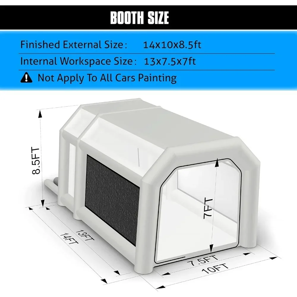 Cabina de pintura inflable de 14x10x8,5 pies con sopladores de 550W + 250W, sistema de filtro de aire doble y de gran tamaño, cabina de pulverización inflable portátil
