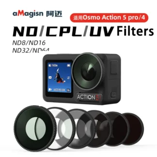 Juego de filtros ND con marco de aleación de aluminio aMagisn para accesorios DJI Osmo Action 5Pro/4, filtro de densidad neutra UV CPL ND8/16/32/64