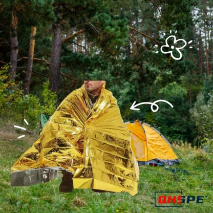 Poncho térmico de emergencia: manta reutilizable resistente al agua/viento, estera ligera para acampar y cubierta parasol de primeros auxilios