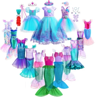 Vestido de sirena para niñas y niños, vestidos de Cosplay, disfraz de princesa, ropa para actuar, fiesta de cumpleaños, ropa de Halloween