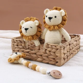 Chupete con Clip para bebé, pulsera de dentición masticable de ganchillo-León, cadena para chupete, mordedor para niño y niña, regalo de ducha infantil QX2D