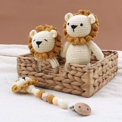 Chupete con Clip para bebé, pulsera de dentición masticable de ganchillo-León, cadena para chupete, mordedor para niño y niña, regalo de ducha infantil QX2D
