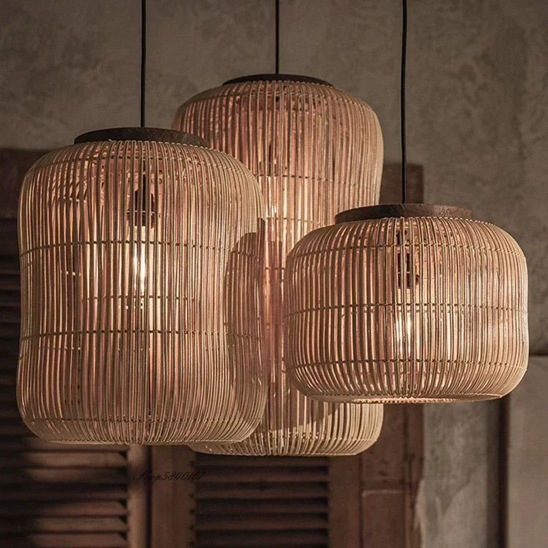Lámpara colgante de ratán hecha a mano Retro china, sala de estar, restaurante, dormitorio, candelabro LED, accesorios de iluminación para decoración del hogar