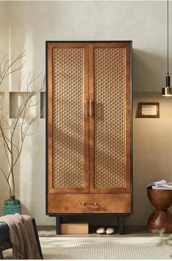 Armarios Retro para dormitorio b & B, armario grande de doble puerta, armario de almacenamiento de ratán de madera maciza de estilo medieval
