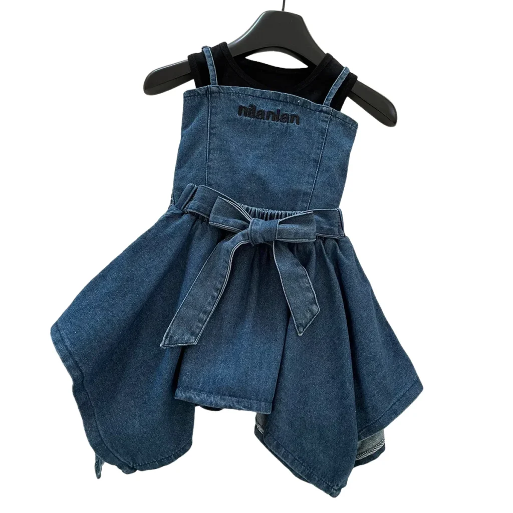 Conjunto de mezclilla de moda de verano para niña pequeña, Top y falda bordados, traje bonito de moda, traje para niña de 2 a 10 años, 3 uds.