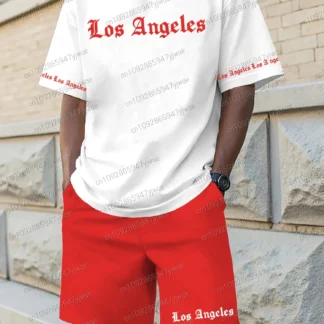 Hombres último poliéster Unisex LOS ANGELES estampado deporte chándal 2 piezas conjunto camiseta baloncesto deporte jersey chándal