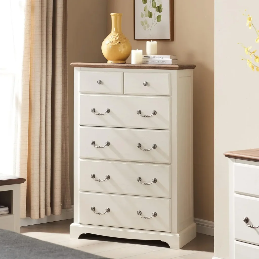 Cómoda T4Tream de 6 cajones para dormitorio, juego de cajones rústicos de 48 pulgadas de alto, organizador de aparadores de madera para dormitorio, sala de estar