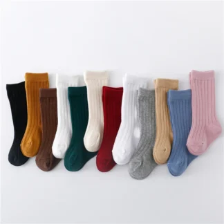 Lawadka, calcetines para niños y niñas de 0 a 5 años, calcetines de algodón liso a rayas suaves hasta la rodilla para bebés, calcetines largos para niños, calcetines deportivos escolares para bebés de 12 colores