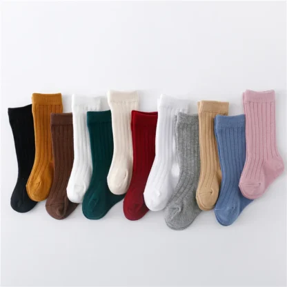 Lawadka, calcetines para niños y niñas de 0 a 5 años, calcetines de algodón liso a rayas suaves hasta la rodilla para bebés, calcetines largos para niños, calcetines deportivos escolares para bebés de 12 colores