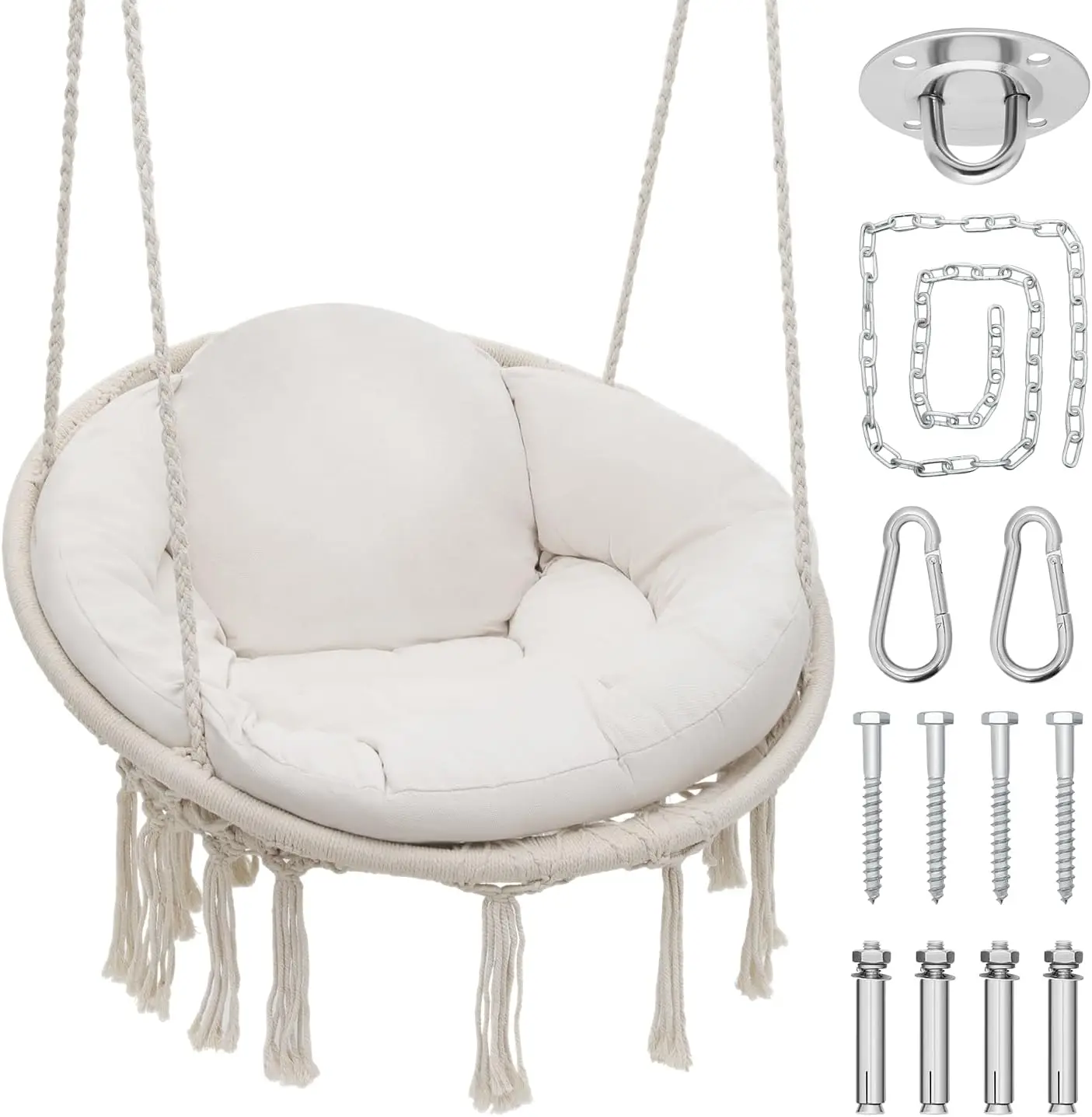 Silla Hammo colgante con cojín completo acogedor, silla de columpio para exteriores, con 350 libras de acidez, muebles de acento ideales para sala de estar