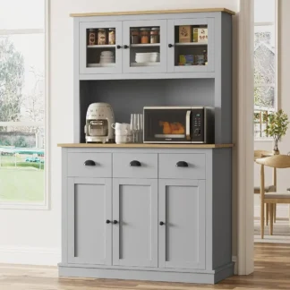 Hucha de cocina de 71"" con soporte para microondas, mueble Buffet grande con aparador y cajones, mueble de almacenamiento alto para despensa de cocina con