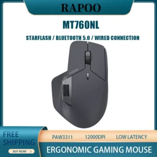 Rapoo MT760NL ratón inalámbrico multimodo StarFlash PAW3311 12000DPI ratón ergonómico para juegos pantalla de luz RGB portátil de baja latencia