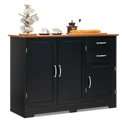 Gabinete buffet, aparador de cocina con gabinetes y cajones de almacenamiento, estante ajustable, consola de servidor de cafetería de credenza moderna