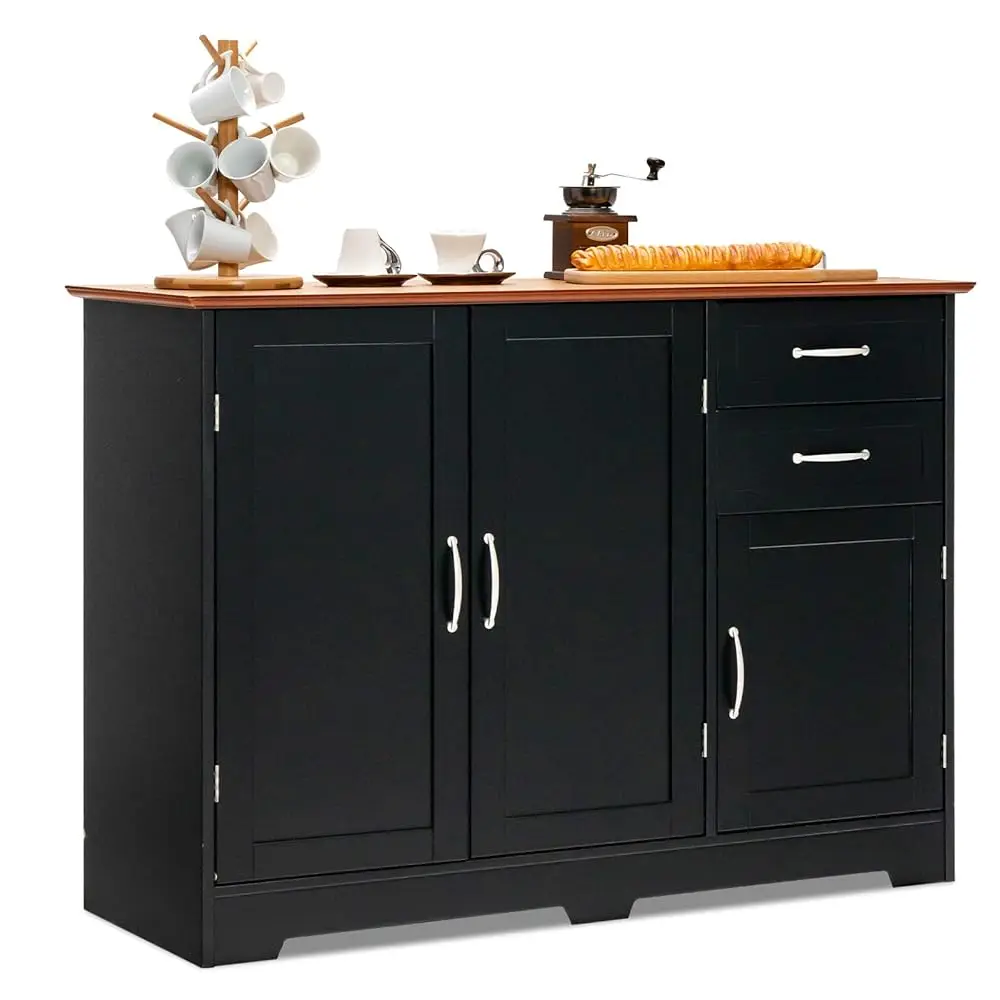 Gabinete buffet, aparador de cocina con gabinetes y cajones de almacenamiento, estante ajustable, consola de servidor de cafetería de credenza moderna