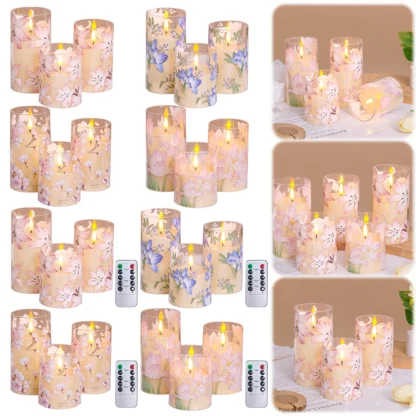 Velas LED de flores sin llama, velas electrónicas con pilas y Control remoto para decoración de escritorio, 3 uds.