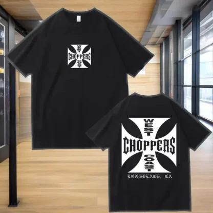 Camiseta de moda de verano para hombre estilo West Coast, estampado de Choppers, cuello redondo de algodón, lavable a máquina, regalo ideal para las vacaciones
