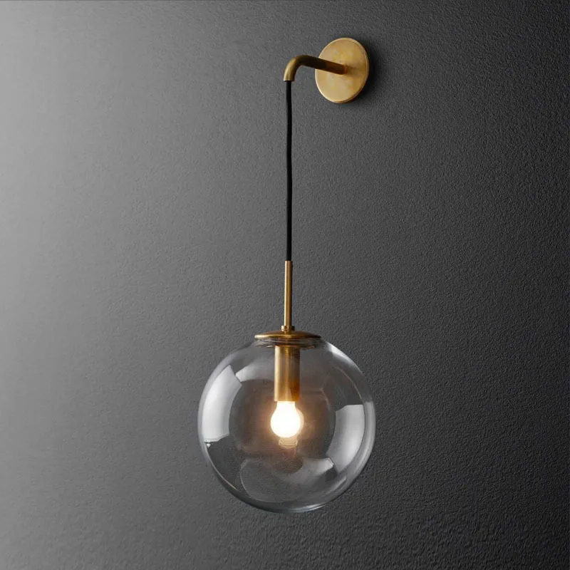 Lámpara de pared con bola de cristal posmoderna, luces nórdicas Retro americanas con personalidad Simple, mesita de noche, sala de estar, pasillo, escalera