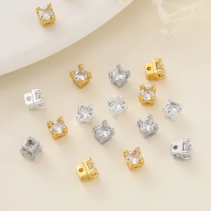 Lote de 5 unidades de cuentas chapadas en oro de 18 quilates con forma cuadrada y cuatro agujeros para DIY, collar, pulsera, accesorios para hacer joyas