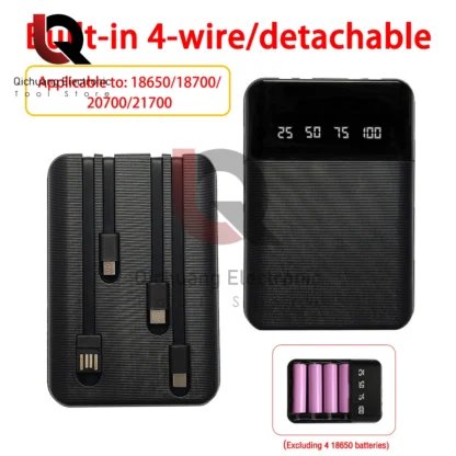 4 * 18650 / 18700 / 2700 / 21700 caso del Banco de energ■a de la bater■a 4 soporte de la Caja de almacenamiento de la bater■a USB / micro / tipo - C / para iPhone