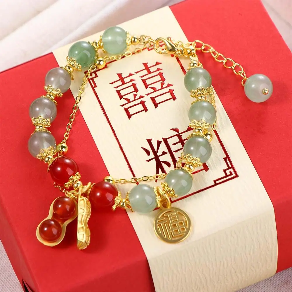 Cuentas de cristal de personaje de la suerte, cadena de Color dorado, pulsera Unisex, pulsera de estilo coreano, pulsera de Jade de imitación, accesorios de ropa