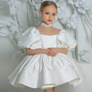 Vestido de princesa para niña, Vestido blanco de dama de honor para niña, vestidos elegantes, Vestido de verano para niños, Vestido de fiesta de desfile, Vestido de baile de cumpleaños