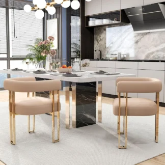 Juego de 2 sillas de comedor de terciopelo, sillas tipo barril Glam con patas doradas y elegantes para comedor y salas de estar, modernas