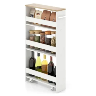 Carro de almacenamiento delgado de cocina de 4 niveles, gabinete de almacenamiento lateral rodante con asa, ahorro de espacio, carro de utilidad de cocina Tower Ra para