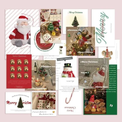 15 tarjetas de Navidad, postales estilo Ins, tarjetas de felicitación navideñas, decoración de fondo de ambiente interior y pegatinas de pared