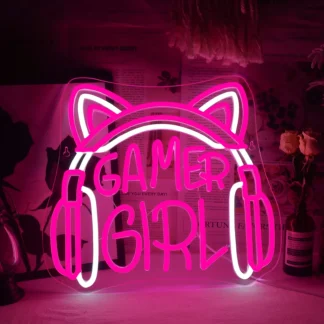 Letreros de neón para chica Gamer, decoración de pared, auriculares de gato, luces Led, decoración de sala de juegos para el hogar, dormitorio, Bar, fiesta, zona de juegos, lámpara USB
