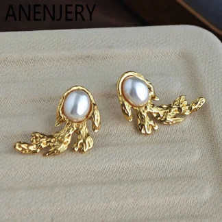 ANENJERY 316L Acero inoxidable Irregular Metal incrustaciones pendientes de perlas para mujeres nicho moda personalidad joyería regalos al por mayor