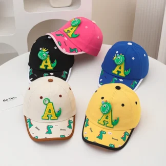 Gorros de béisbol para niños de 2 a 6 años, bonitos gorros de béisbol con patrón de dinosaurio de dibujos animados, gorros con visera para protección solar al aire libre con estampado de letras para niños