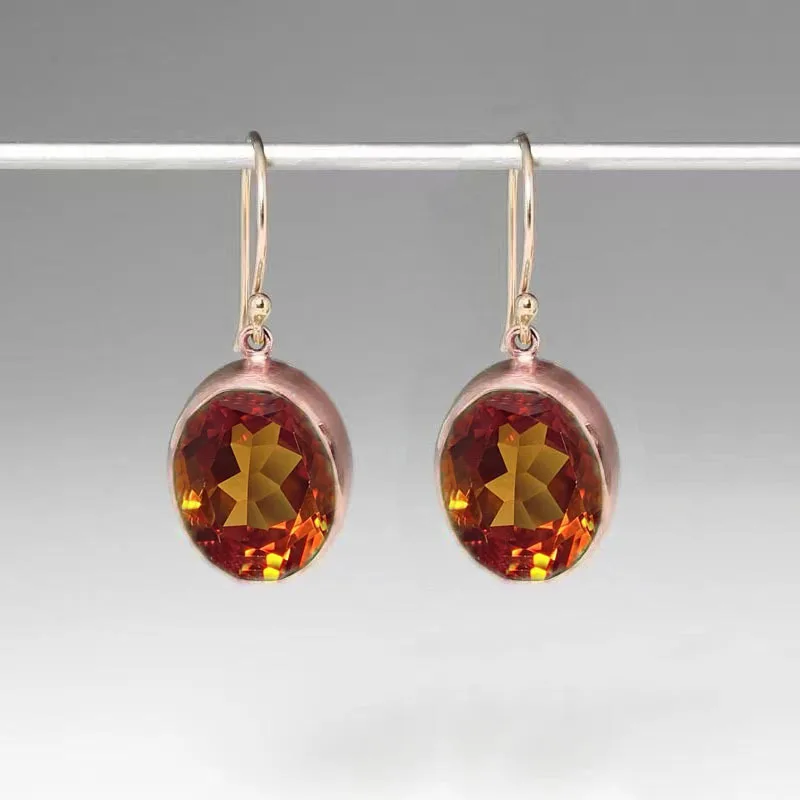 Pendientes colgantes de piedra naranja Ovalada para mujer, Color oro rosa Vintage, moda original, fiesta de compromiso