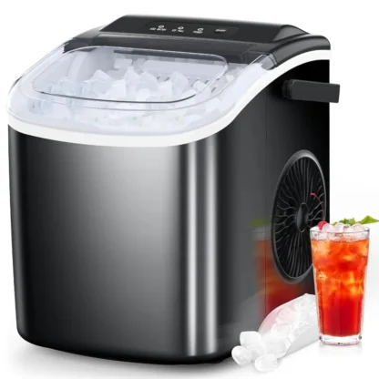 COWSAR Encimera para hacer hielo, máquina portátil con autolimpieza, 26,5 libras/24 horas, 9 cubos de bala en 6 minutos, cesta