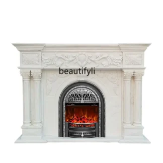 Mantel de mármol blanco Fangshan, villa de estilo francés europeo, sala de estar, gabinete decorativo tallado en piedra